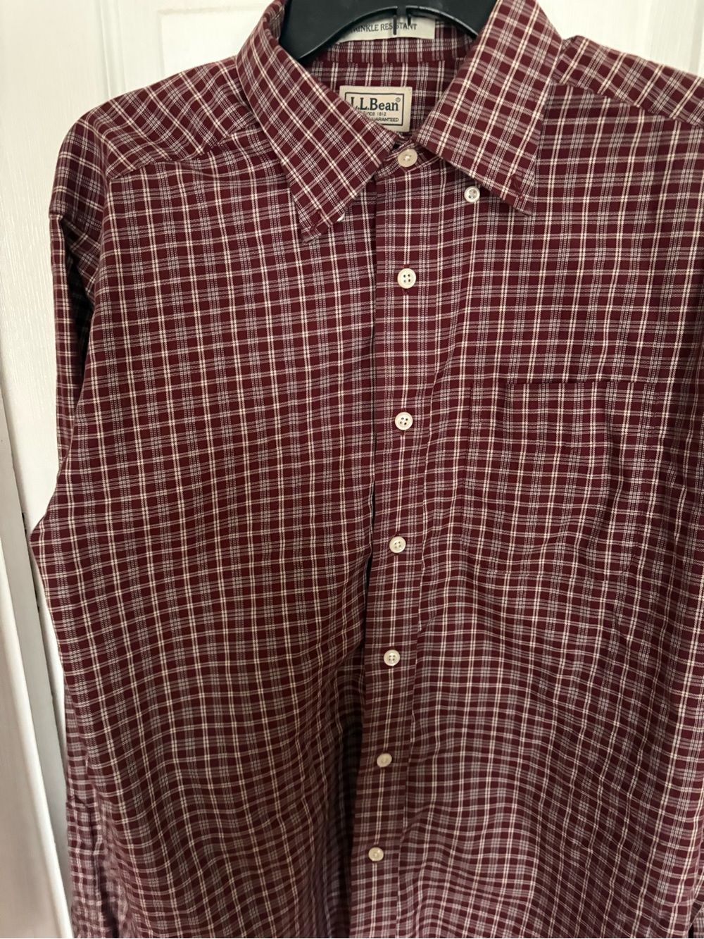 L.L. Bean Men's Maroon Plaid Cotton Button-Down Shirt